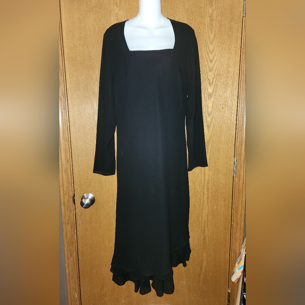 Bob Mackie Vintage Asymmetrical Tiered Black Dress Size 14